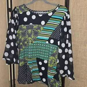NWOT Lynn Ritchie SilverWomen’s Mixed Print Sheer Bell Sleeve Top Medium